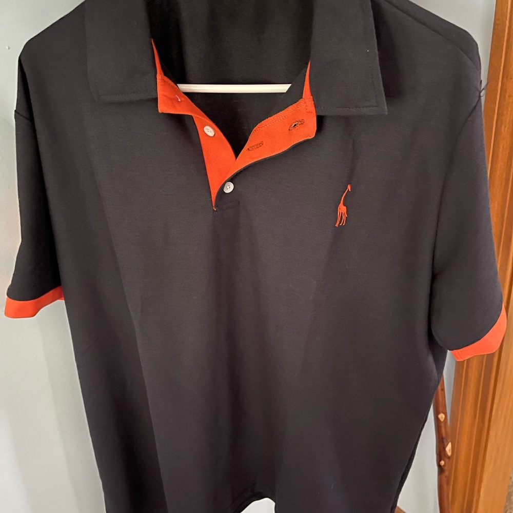 NWOT!  Polo-Style Men’s Navy Shirt with Orange Accents. Size Large.  Never worn! - Picture 2 of 7